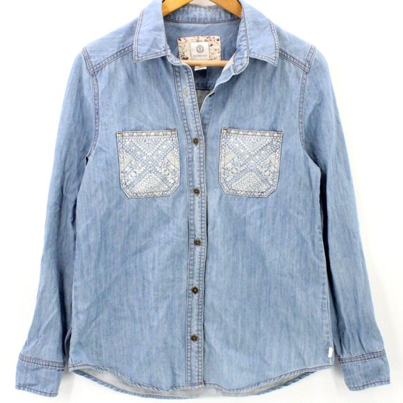 Element Denim Shirt Womens Blue Button Down Long Sleeve Medium Washed Small S - Picture 4 of 8